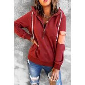 Quarter Zip Pullover Hoodie NWT In‎ Red